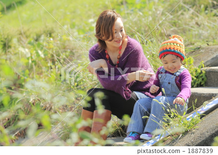 Parents sitting on the staircase of the embankment 1887839
