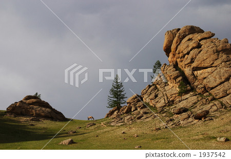 Rock mountain and horse of Mongol Tellu Lodge 1937542
