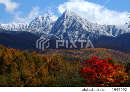 Yatsugatake第一冠雪和秋葉 1942092