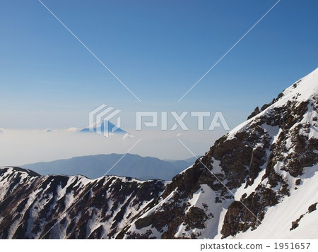Fuji of residual snow is seen from the shoulder of Kita-dake Fuji of residual snow is seen from the shoulder of Kita-dake 1951657