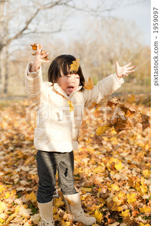 Girls playing with fallen leaves 1959097