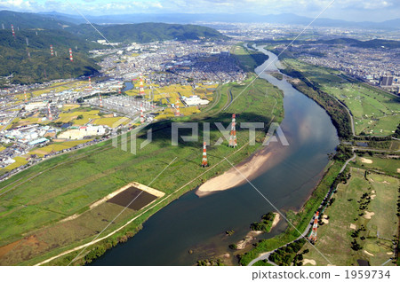 Yodo河的鳥瞰圖在Koboha附近的 Yodo河的鳥瞰圖在Koboha附近的 1959734