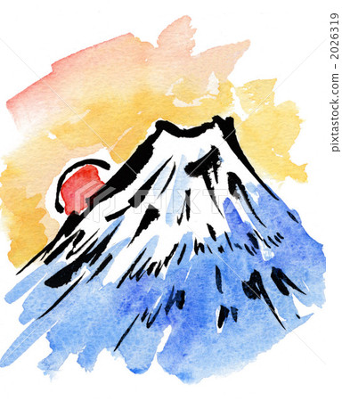 水彩畫 日出 富士山 2026319