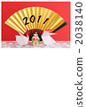 Fan and rabbit and mirror cake red back ◆ New Year's cards 1 2038140