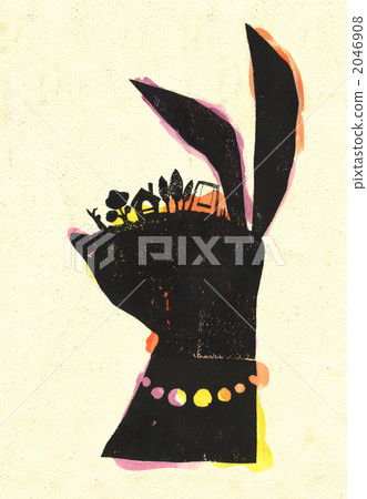 woodblock print, rabbit, illustration 2046908