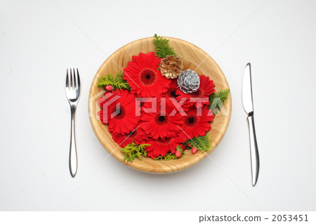 在沙拉碗的一朵紅色大丁草花 在沙拉碗的一朵紅色大丁草花 2053451