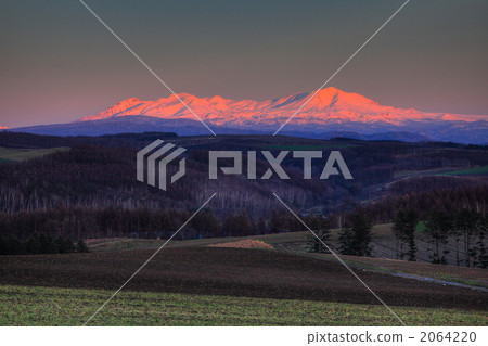 在夕陽和美瑛山上沾滿了一座山 2064220
