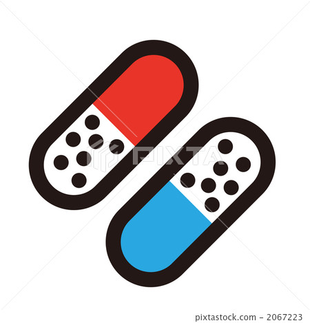 Simple icon illustration of red and blue capsules Simple icon illustration of red and blue capsules 2067223