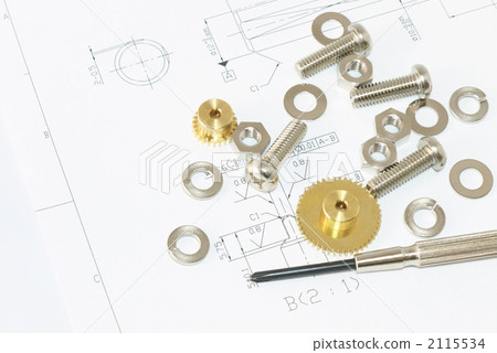 Drawing Screwdriver Gear Screw Nut Washer 2115534