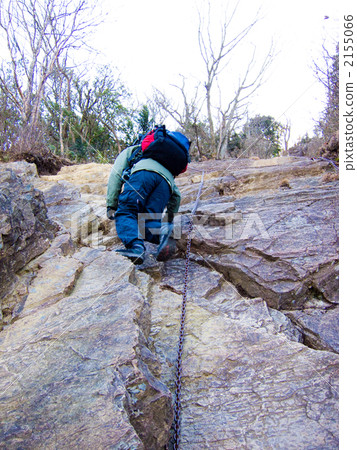 A man climbing a rock at a snow crab site 2155066