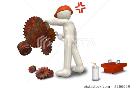 Image representing an engineer repairing a rusted gear CG Image representing an engineer repairing a rusted gear CG 2166939
