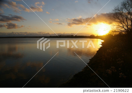 lakes and marshes, sunset clouds, sunset 2190622