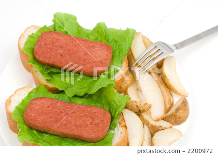 Luncheon meat bread and potato 2200972