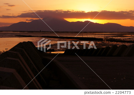 Sunset overlooking Fugetsake from Ariake Sea 2204773