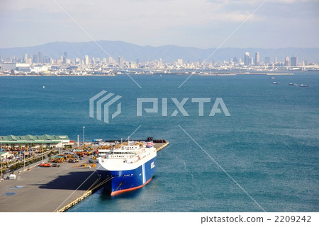 Osaka bay and car cargo ship 2209242