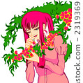 beautiful woman, branches and leaves, dress 2319369