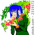 beautiful woman, branches and leaves, dress 2319372