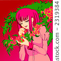 beautiful woman, branches and leaves, dress 2319384