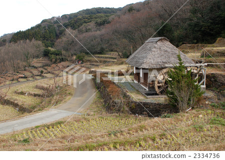 terraced rice-fields, waterwheel, water wheel 2334736
