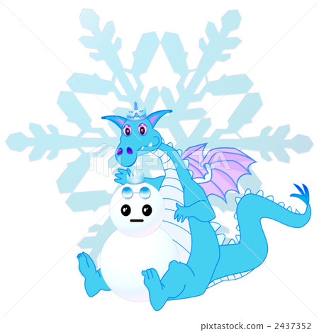 龍年新年卡_雪藍龍和雪人_粉彩 龍年新年卡_雪藍龍和雪人_粉彩 2437352
