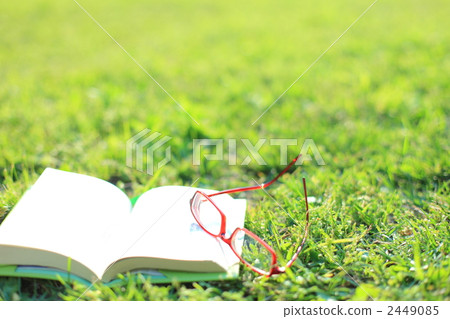 Lawn and open paperback book Lawn and open paperback book 2449085