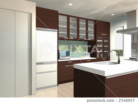 Walnut grain open kitchen 2548957