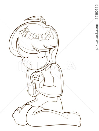 A girl who pray_A_ line drawing 2560423