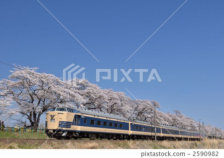 Express train going along cherry blossoms 2590982