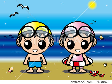 在海裡游泳(男孩和女孩) 在海裡游泳(男孩和女孩) 2638878