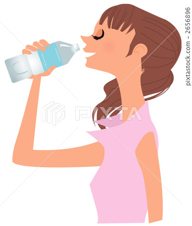 A woman drinking water from a plastic bottle 2656896