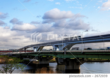 Under the blue sky, a fan bridge over Arakawa and a pillow liner passing through Under the blue sky, a fan bridge over Arakawa and a pillow liner passing through 2672039