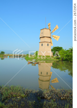 pond, lagoon, wind mill 2672954