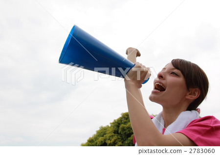 One woman (sports exercise gymnastics megaphone training diet ale cheering) 2783060