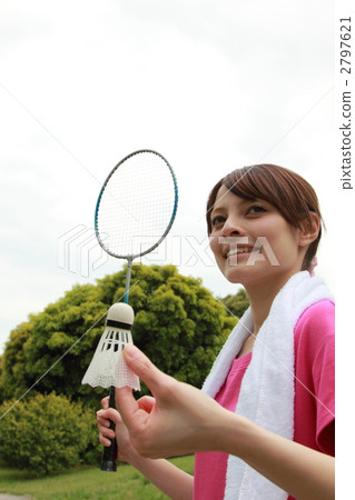 One female (sports training exercise badminton racket) 2797621
