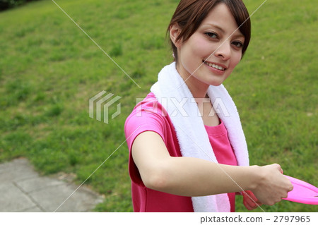 One female (sports training fitness exercise frisbee flying disc) 2797965