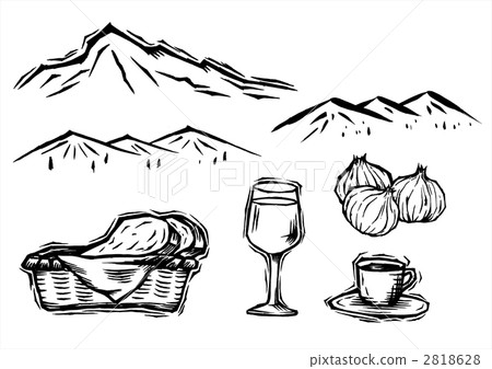 木刻風例證_山和食物 木刻風例證_山和食物 2818628