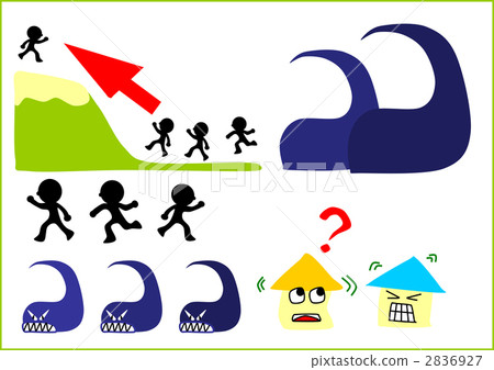 Stock Illustration: tsunami, decorations, high ground