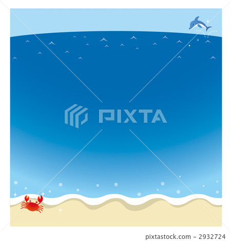 夏天海和沙灘，波浪，螃蟹和海豚的例證 2932724