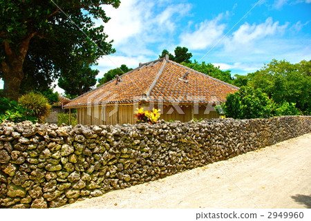 老房子、珊瑚籬笆、白沙路（沖繩縣八重山郡竹富島/竹富町） 2949960