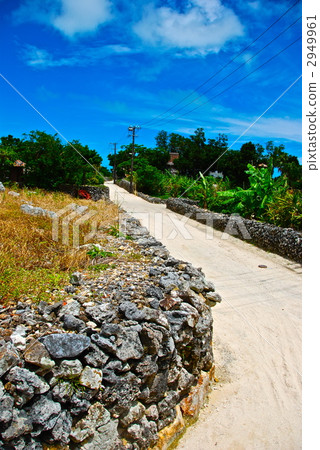 藍天、珊瑚籬笆、白沙路（沖繩縣八重山區竹富島/竹富町） 2949961