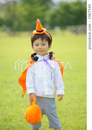 Three-year-old boy making a halloween costume and posing Three-year-old boy making a halloween costume and posing 2967594