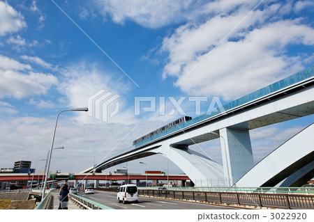 Under the blue sky, a fan bridge over Arakawa and a pillow liner passing through 3022920