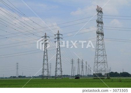 High pressure tower and rural landscape 3073305