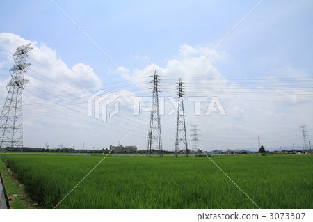 High pressure tower and rural landscape 3073307