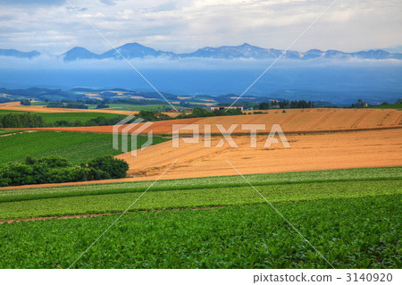 Biei-cho summer wheat field and Tokachi-dake 02 Biei-cho summer wheat field and Tokachi-dake 02 3140920