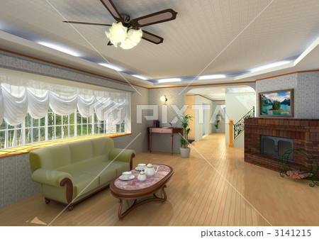 Living with large windows and fireplace 3141215