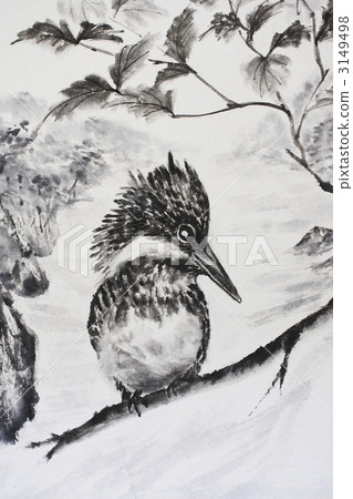 冠魚狗 水墨畫 深山 3149498