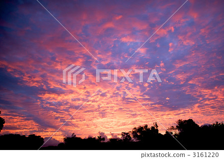 Summer sky of Taketomijima stained with orange color in the morning glow 3161220