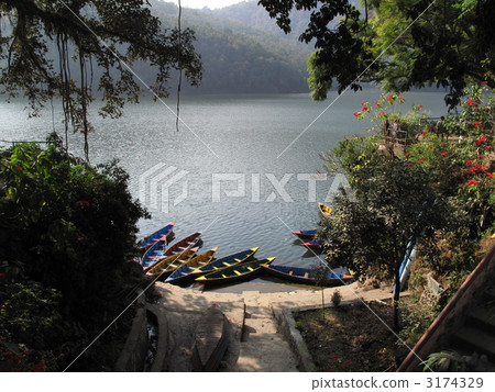 Pokhara, a boat on the landing of Lake Whaka Pokhara, a boat on the landing of Lake Whaka 3174329