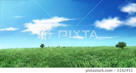 有樹和雲彩的大草原 3182451